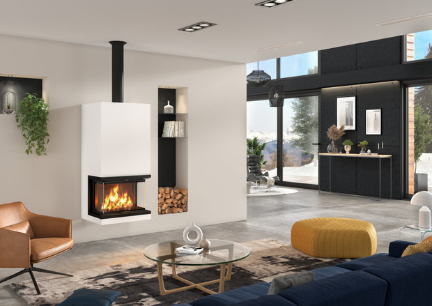 Plieninis židinio ugniakuras ATRAFLAM 800 VISION 3 V, su trimis stiklais