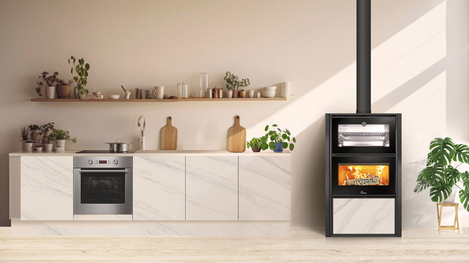 Lacunza BERGEN-B, steel, wood-burning stove, white, with baking oven