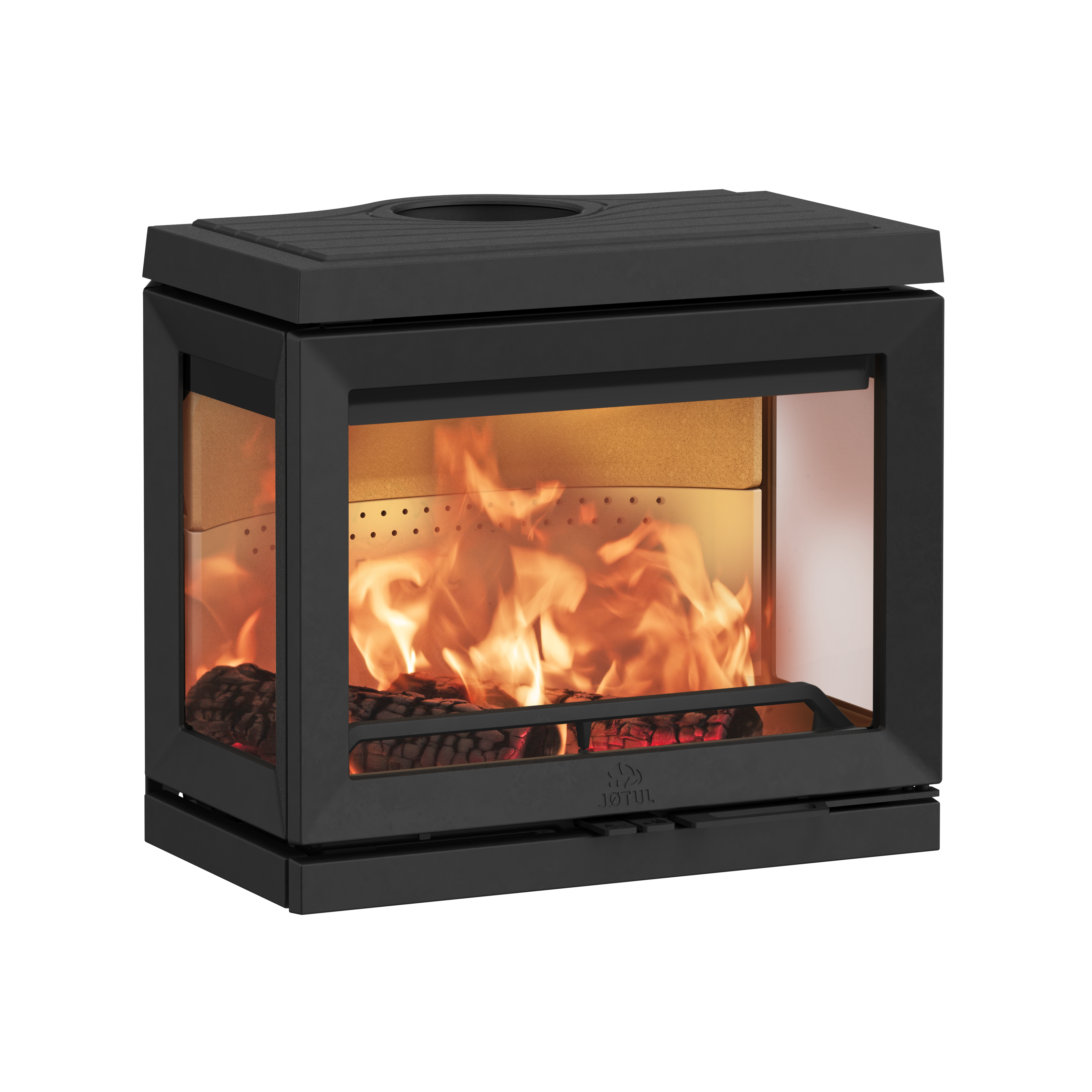 Ketinė krosnelė JØTUL F 520 LB BP, pastatoma, su trimis stiklais, juodos spalvos