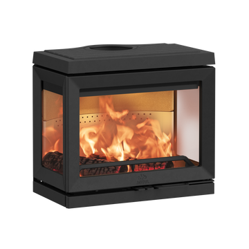 Ketinė krosnelė JØTUL F 520 LB BP, pastatoma, su trimis stiklais, juodos spalvos