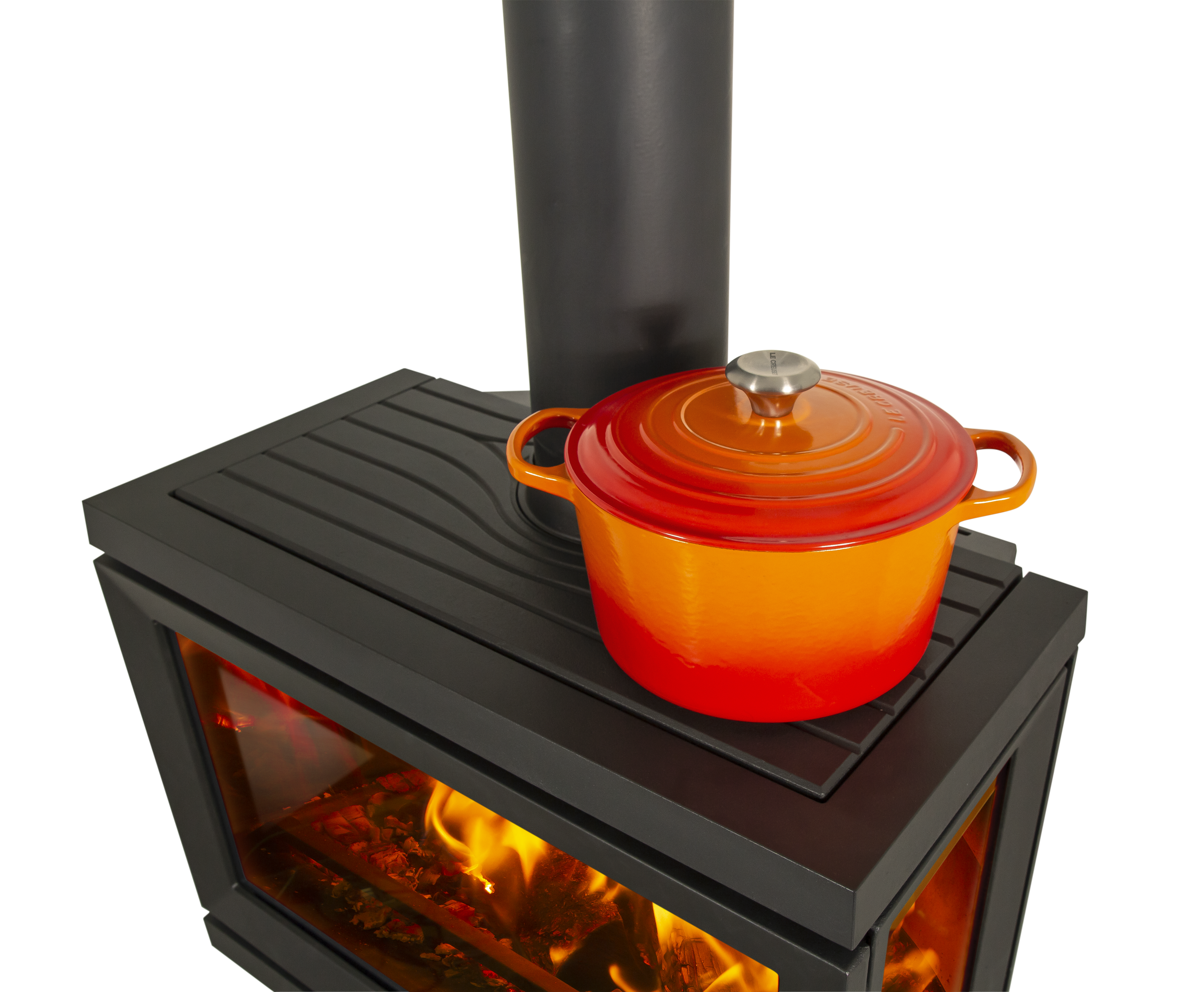 Ketinė krosnelė JØTUL F 520 LB BP, pastatoma, su trimis stiklais, juodos spalvos