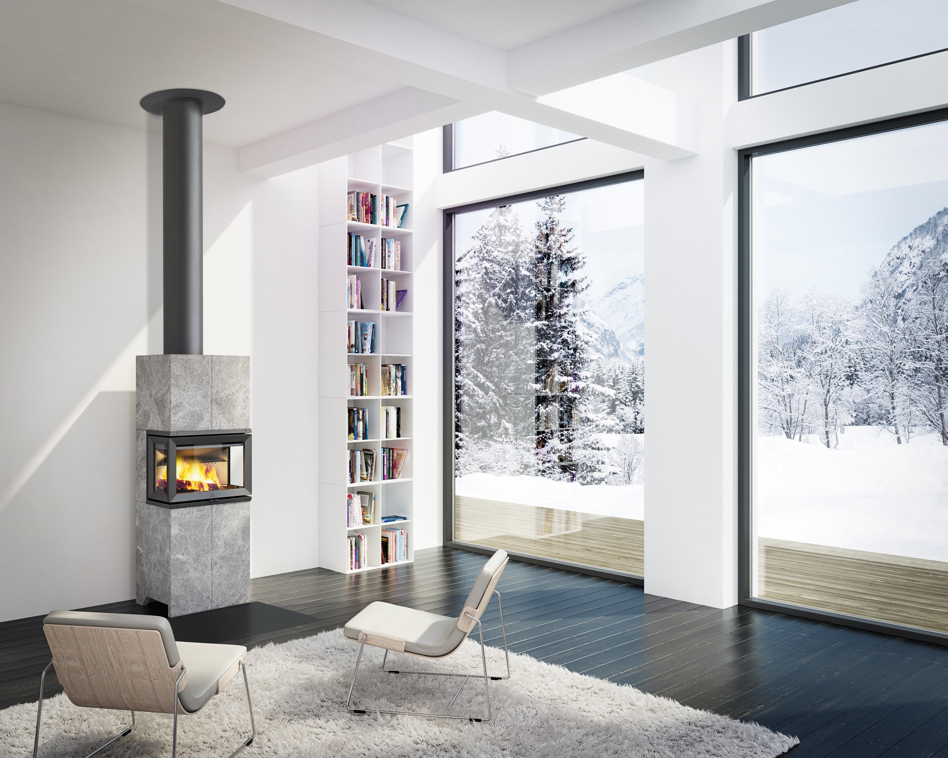 Cast iron fireplace insert JØTUL FS 173, with three glasses