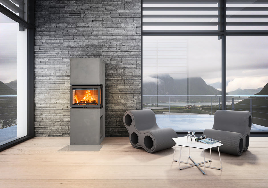 Cast iron fireplace insert JØTUL FS 173, with three glasses