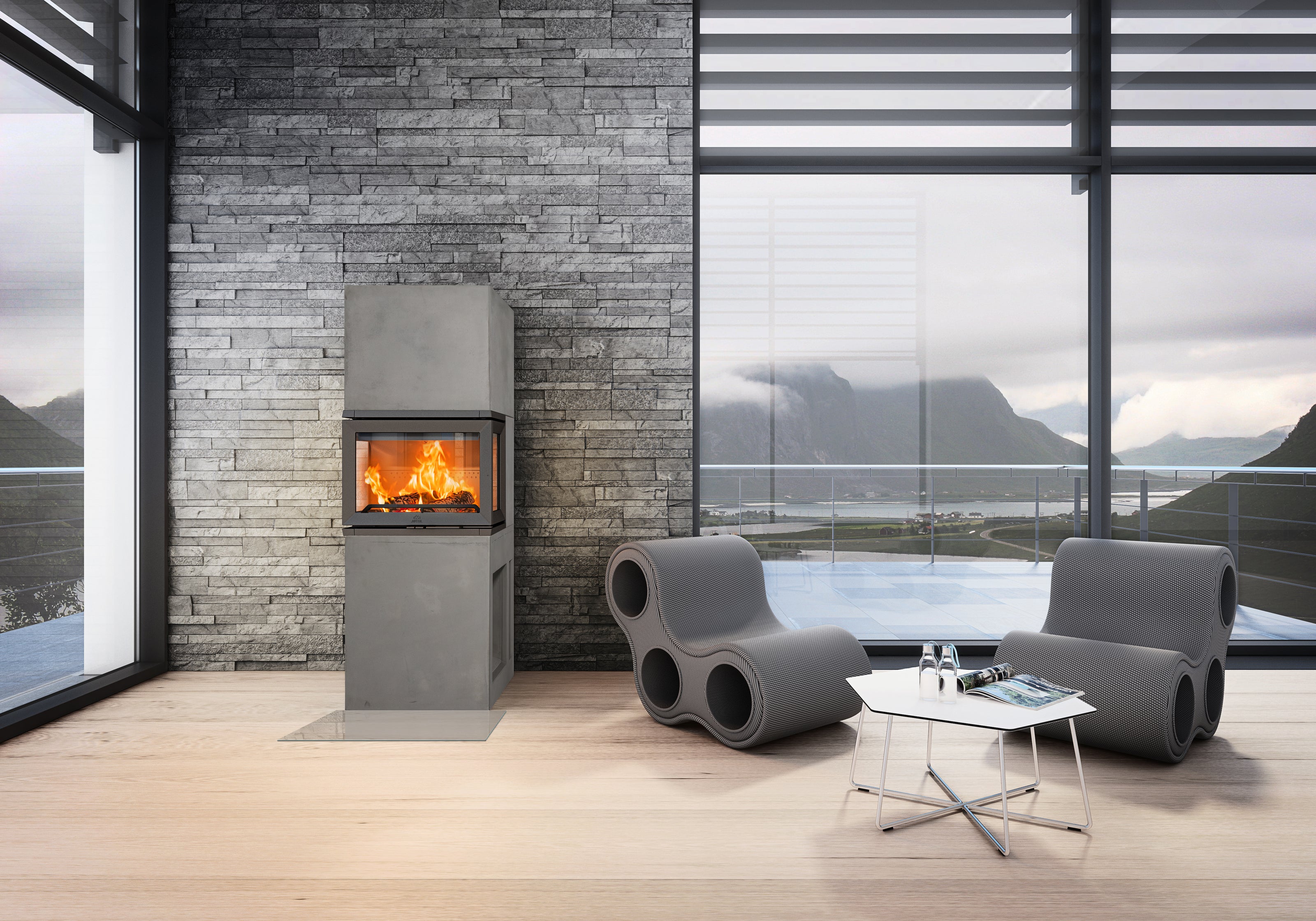 Cast iron fireplace insert JØTUL FS 173, with three glasses