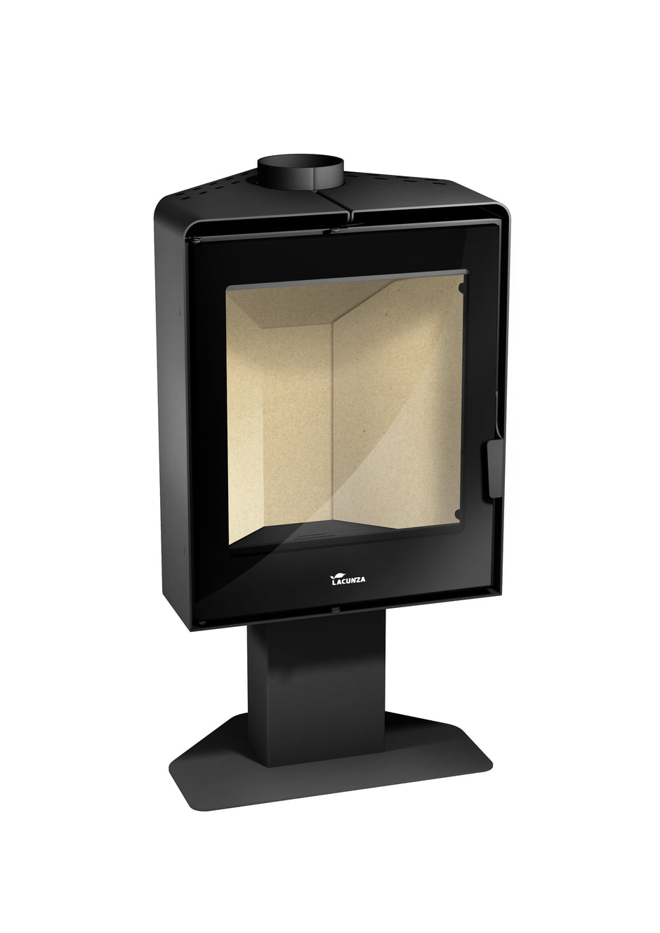 Lacunza ATLANTIC 611R, plieninė, malkinė krosnelė, juodos spalvos, kampinė, ant kojos