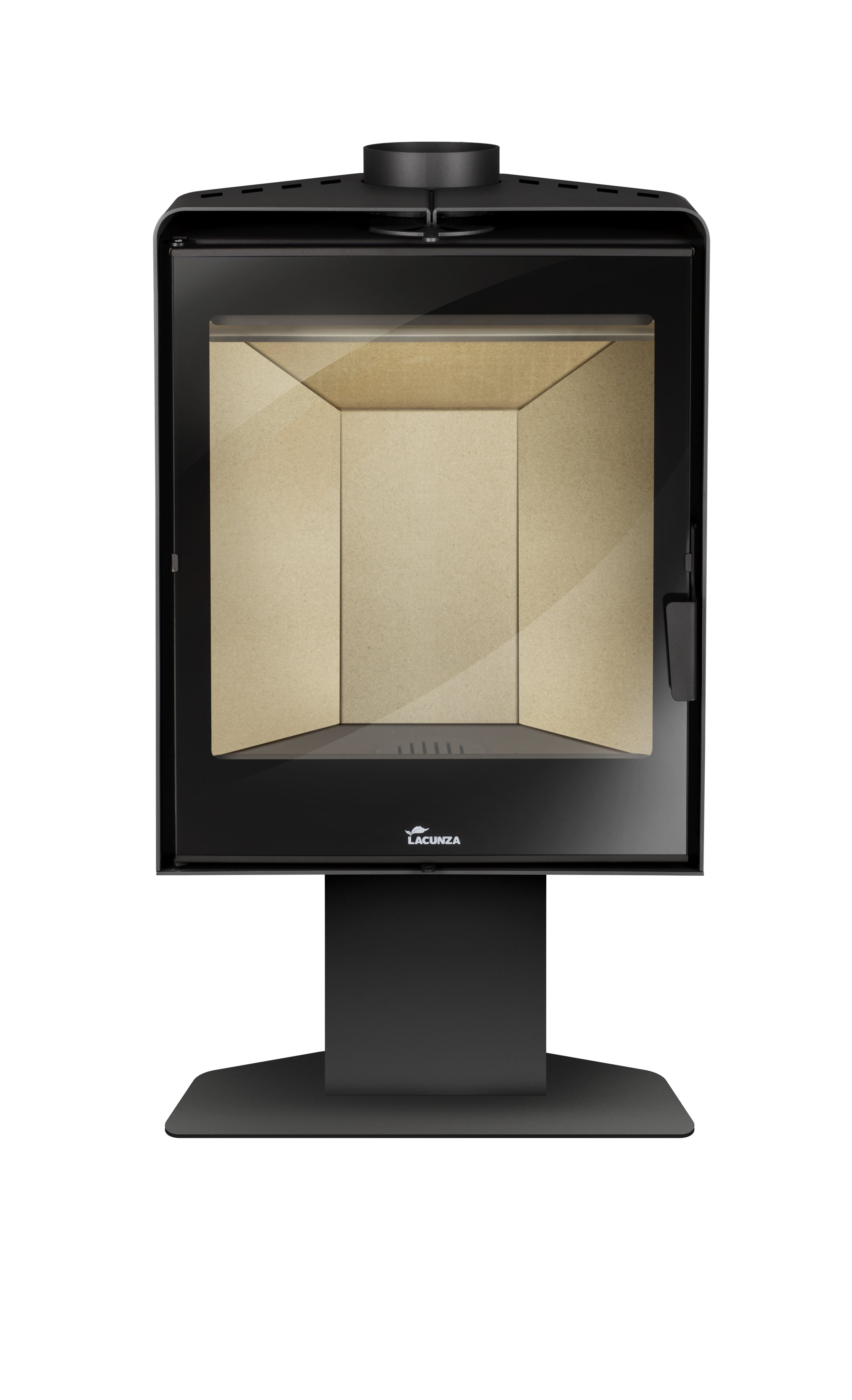 Lacunza ATLANTIC 611R, plieninė, malkinė krosnelė, juodos spalvos, kampinė, ant kojos