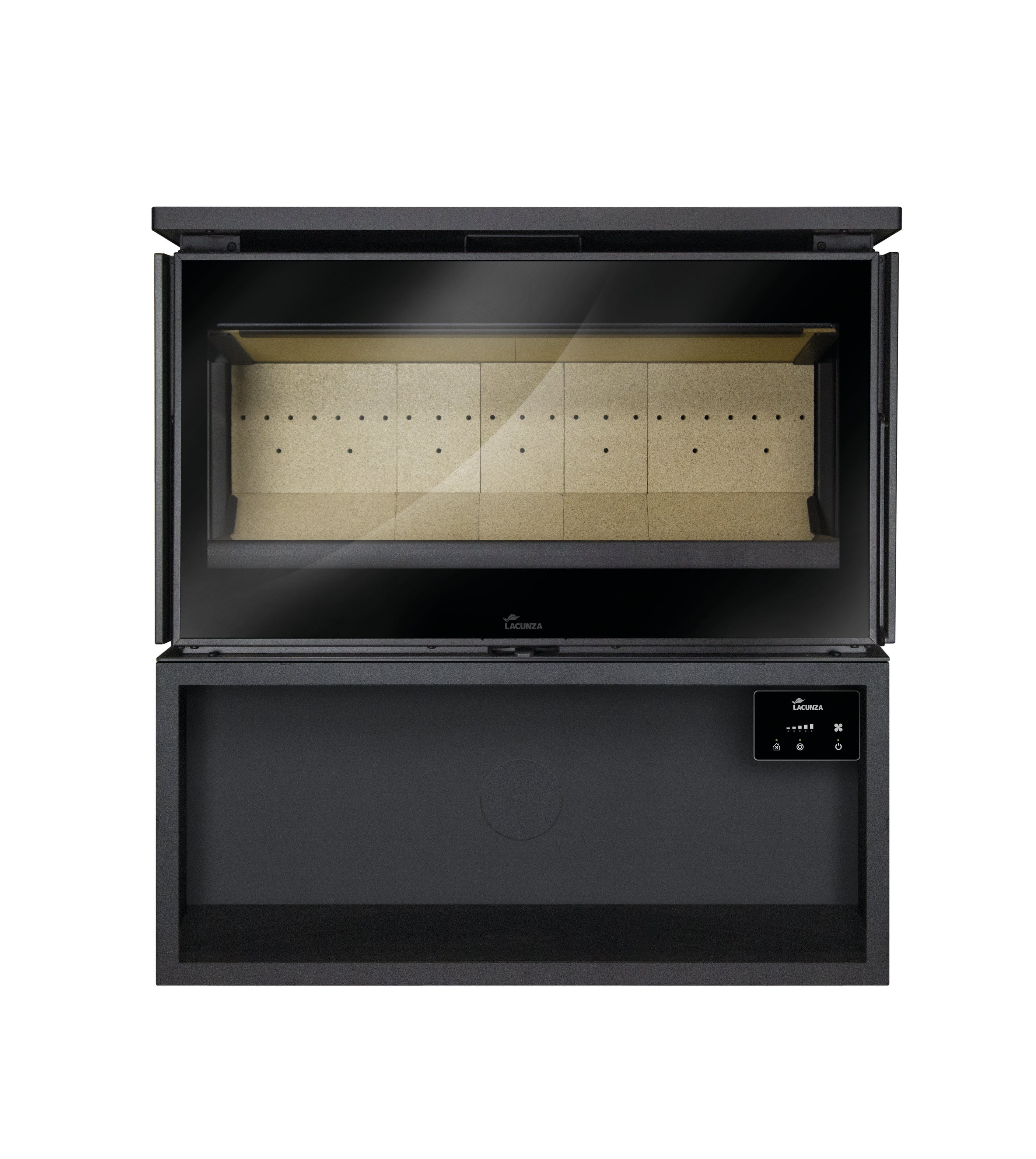 Lacunza PARIS 800 CLID plieninė malkinė krosnelė su trimis stiklais ir malkų dėtuve