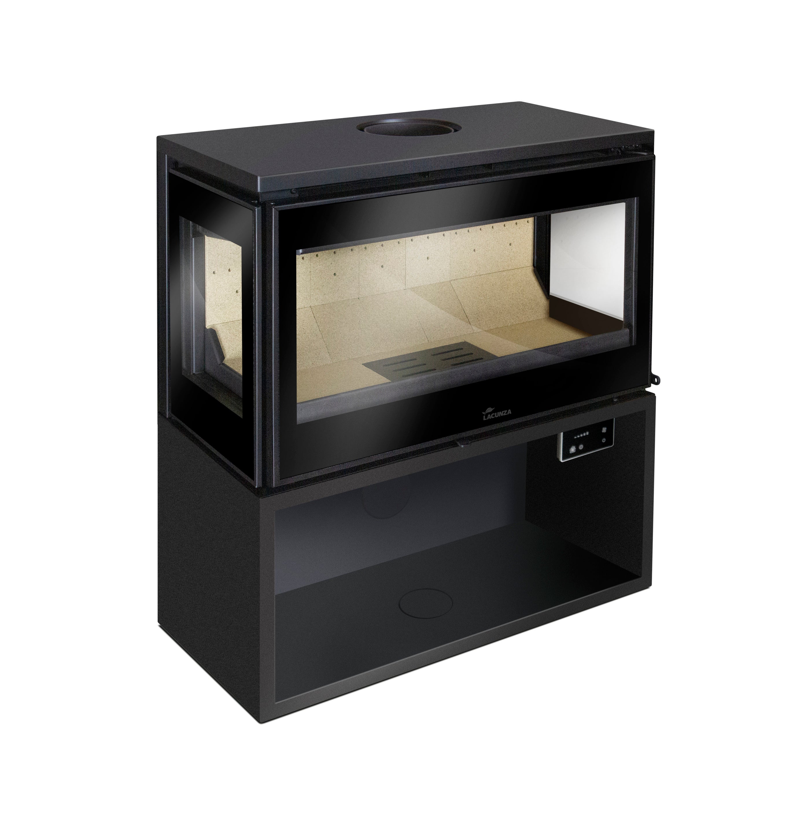 Lacunza PARIS 800 CLID plieninė malkinė krosnelė su trimis stiklais ir malkų dėtuve