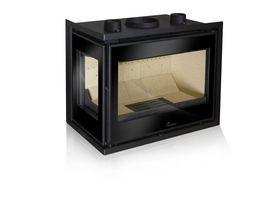 Lacunza ADOUR 600 CLI, steel, left-sided, wood-burning fireplace insert, black, with two glasses