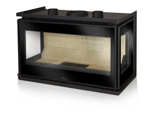 Lacunza ADOUR 600 CLID, steel, wood-burning fireplace insert, black, with three glasses