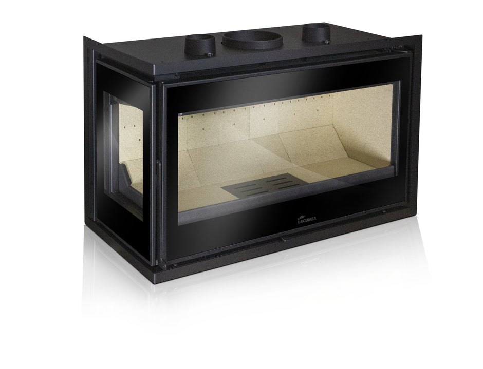 Lacunza ADOUR 800 CLI – Malkinis plieninis židinio ugniakuras, kampinis stiklas ir maksimalus šildymo efektyvumas