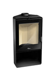 Lacunza ATLANTIC 613R, steel, wood-burning stove, black, corner, with wood storage