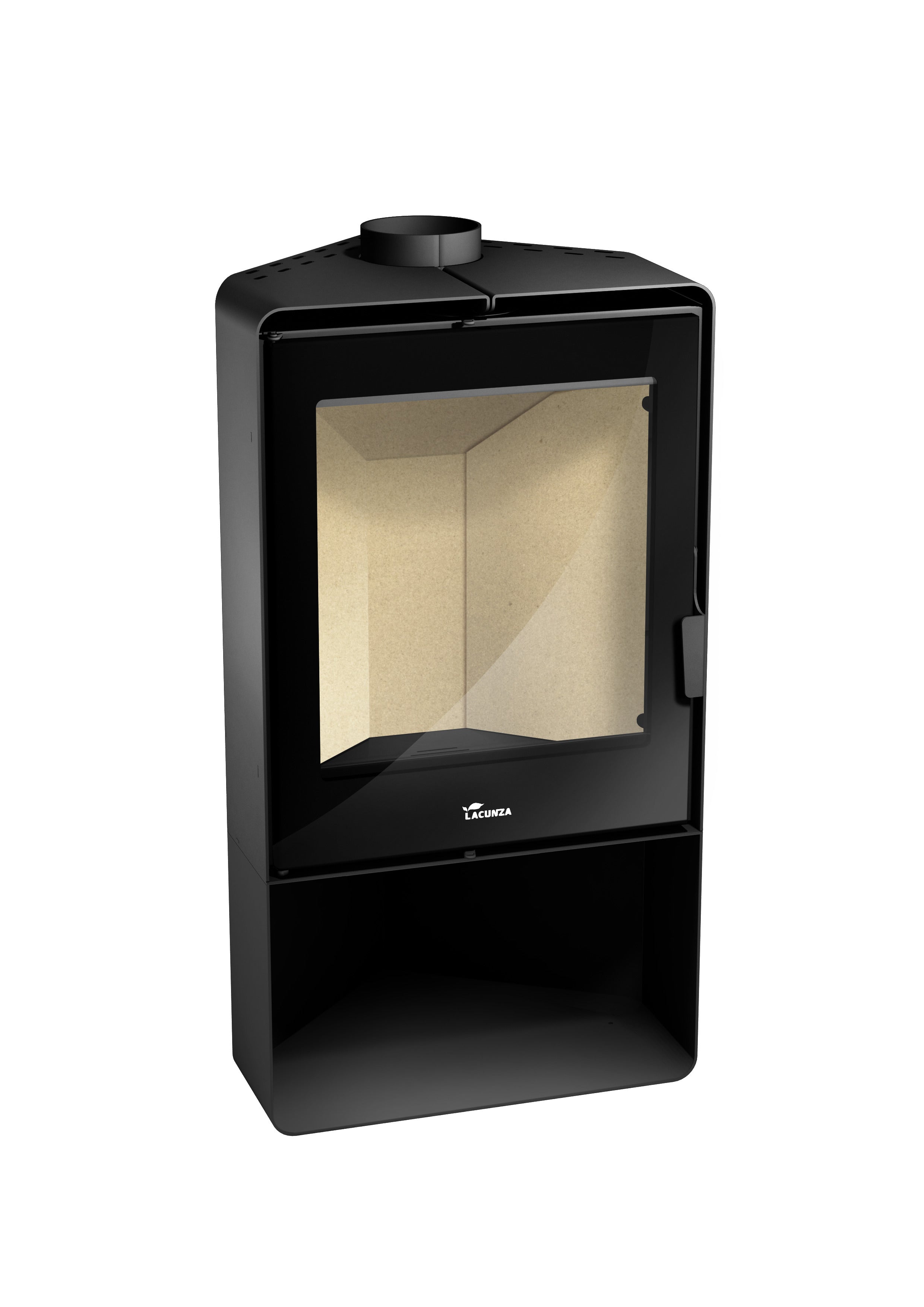 Lacunza ATLANTIC 613R, steel, wood-burning stove, black, corner, with wood storage