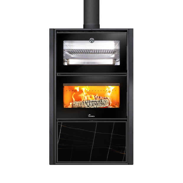 Lacunza Bergen - N, plieninė, malkinė krosnelė, su keramine apdaila ir integruotu stalčiumi