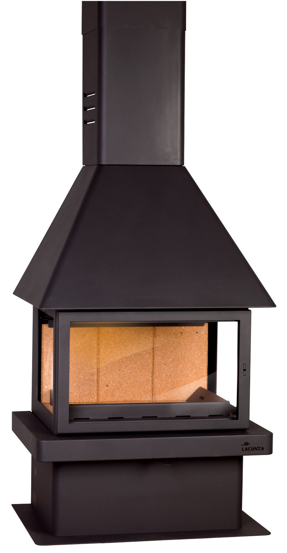 Lacunza CM 300, steel, wood-burning fireplace, black, with side glass and finished steel finish