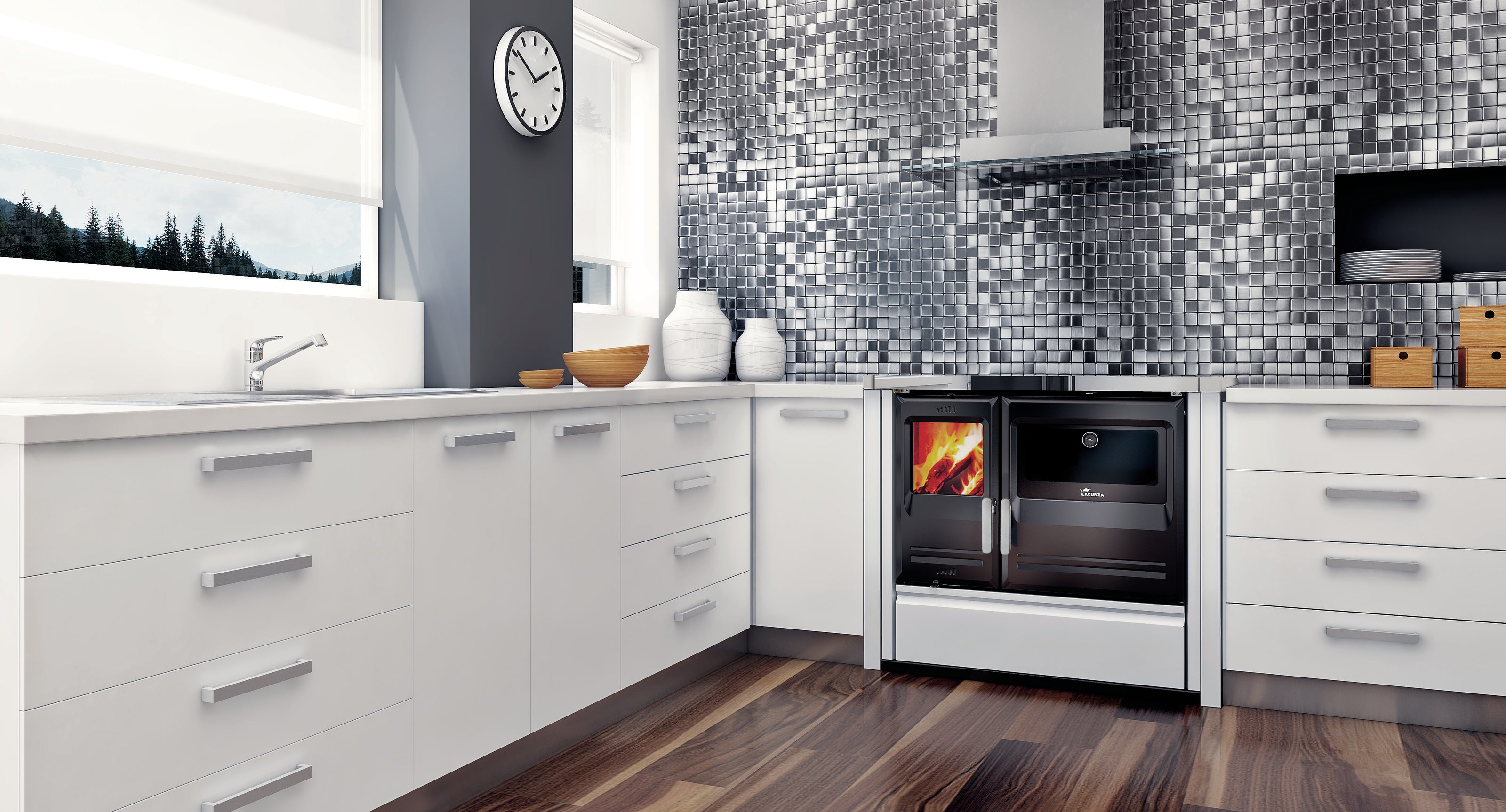 Lacunza ETNA 7T, cast iron, kitchen, wood-burning stove, white, with baking oven and hob