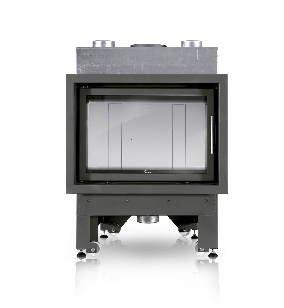 Lacunza INCA 80 – malkinis plieninis židinys tiesiu stiklu su dvigubu degimu ir moderniu dizainu