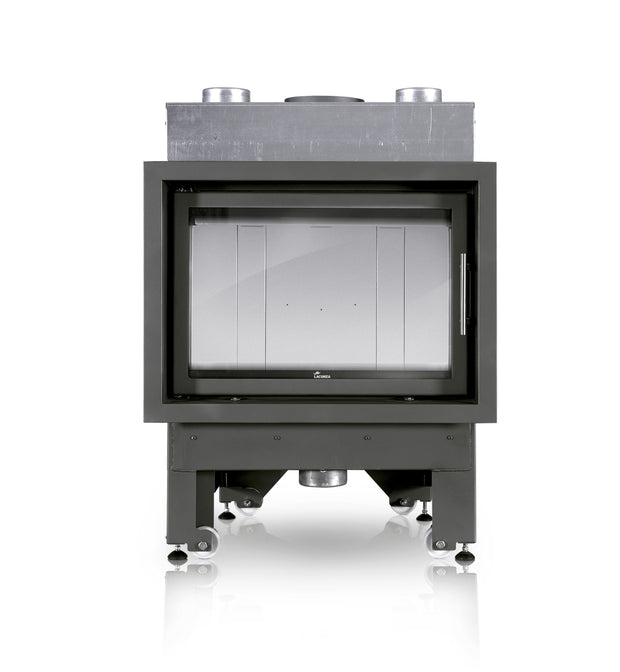 Lacunza INCA 80 – malkinis plieninis židinys tiesiu stiklu su dvigubu degimu ir moderniu dizainu