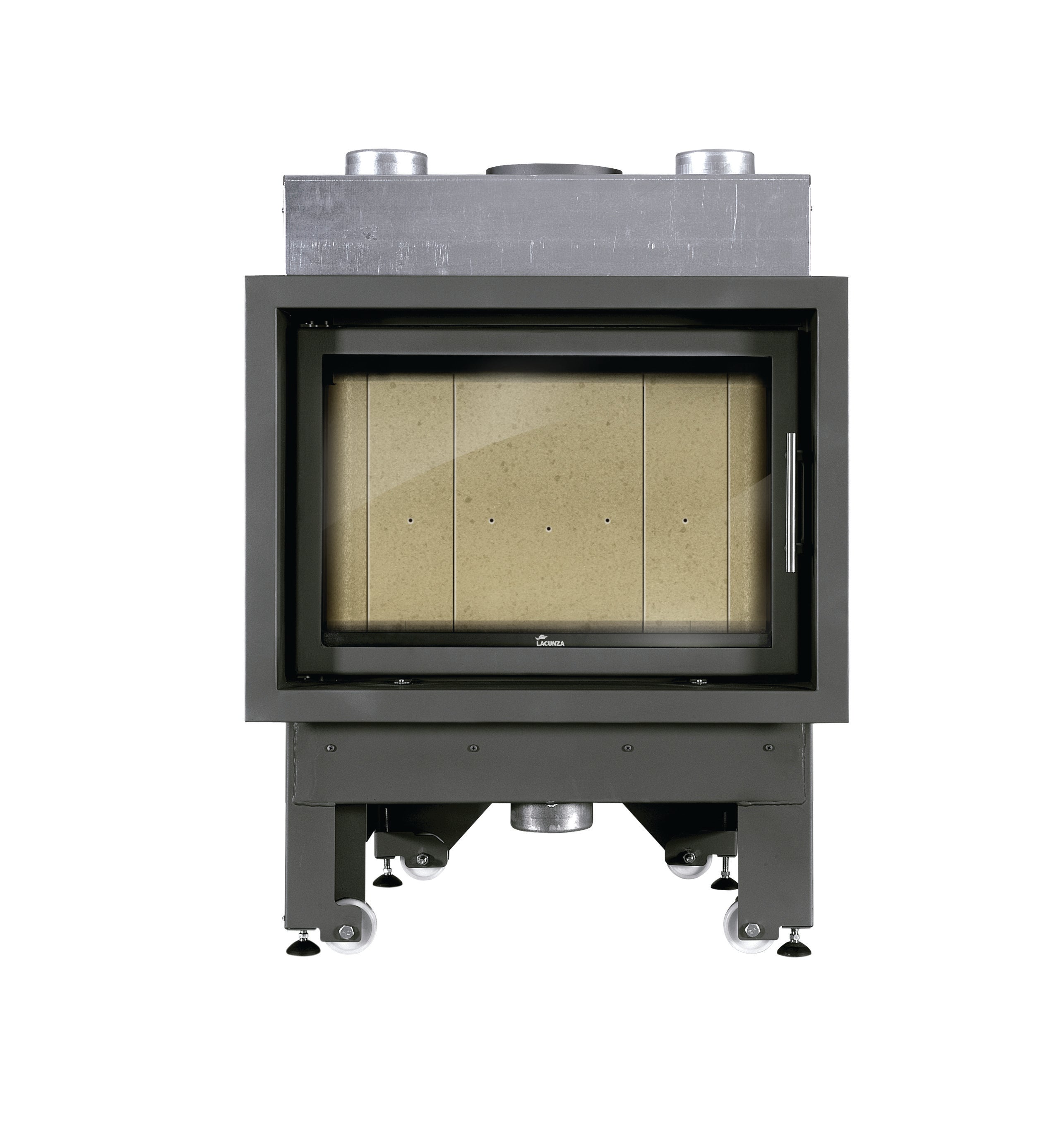 Lacunza INCA 80 – malkinis plieninis židinys tiesiu stiklu su dvigubu degimu ir moderniu dizainu