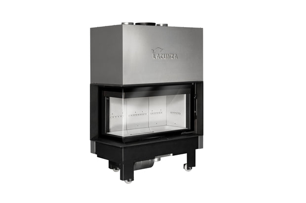 Lacunza IZARO 100 CLI B – malkinis plieninis židinys su kampiniu stiklu ir balta degimo kamera