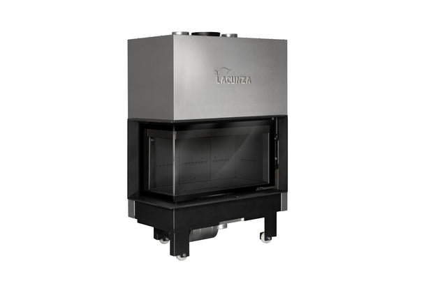 Plieninis židinys LACUNZA IZARO 100 CLI N, juodos spalvos, su kampiniu stiklu ir juodu vermikulitu