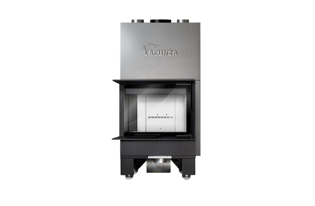 Lacunza IZARO 60 CLI B – malkinis plieninis židinys su kampiniu stiklu ir balta degimo kamera