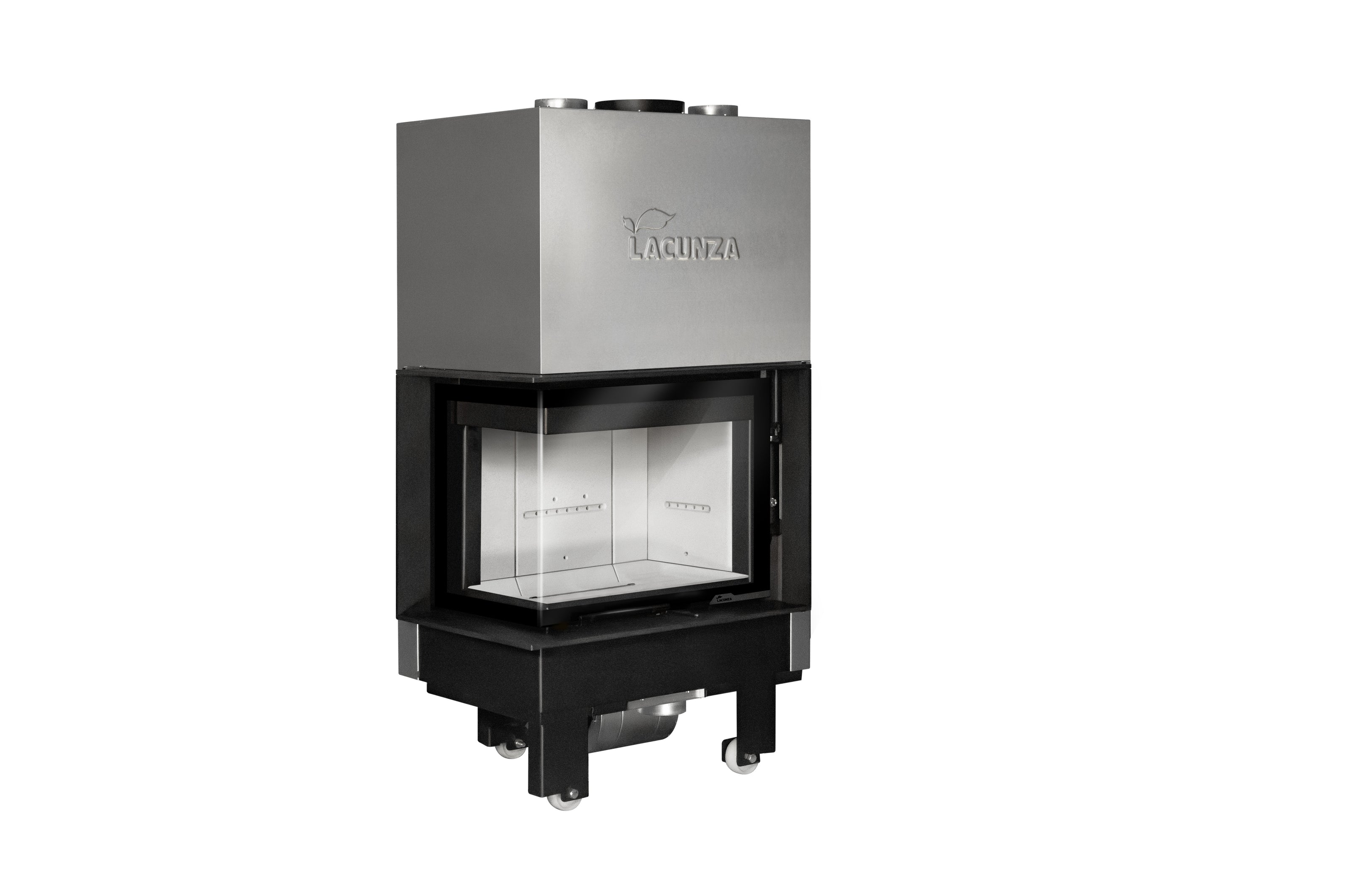 Lacunza IZARO 60 CLI B – malkinis plieninis židinys su kampiniu stiklu ir balta degimo kamera