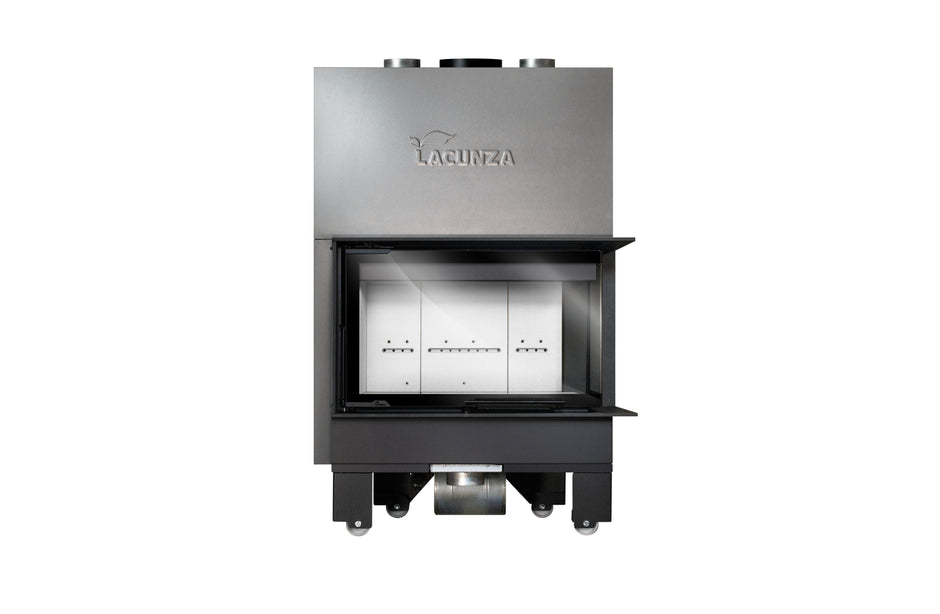 Lacunza IZARO 80 CLD B – malkinis plieninis židinys su kampiniu stiklu ir balta degimo kamera