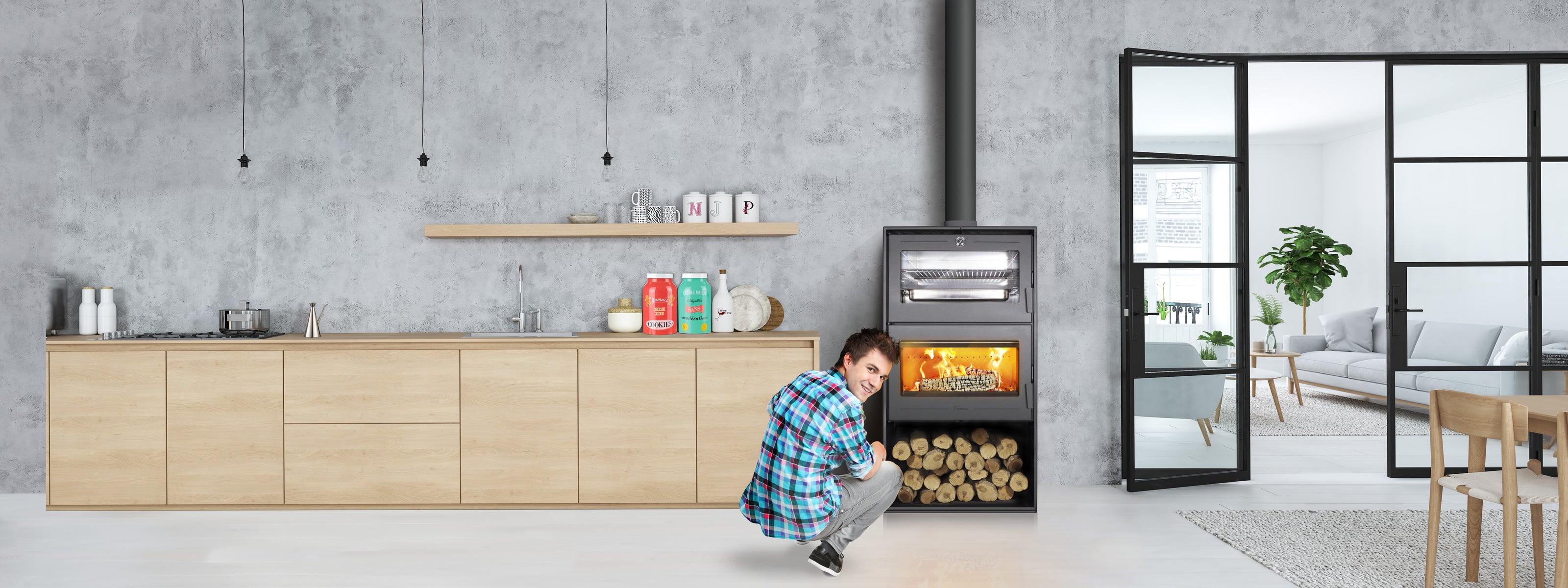 Lacunza OSLO steel stove with larger baking oven, black