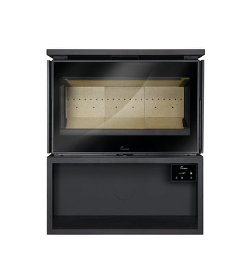 Lacunza PARIS 700 CLID steel wood-burning stove with three-glass design and wood storage