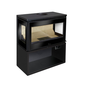 Lacunza PARIS 700 CLID steel wood-burning stove with three-glass design and wood storage