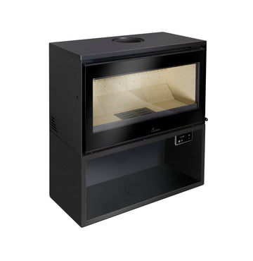 Lacunza PARIS 800, steel wood-burning stove, black color, straight glass, wood storage