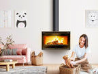 Lacunza PARIS 800 Mural, steel wood-burning hanging stove, black color, with straight glass