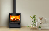 Lakunza ROMA 700, steel, wood-burning stove with wood storage, straight glass and convection air fan, black
