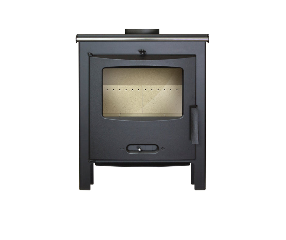 Lacunza SAGRA CP, plieninė, malkinė krosnelė,  juodos spalvos, su kaitlente