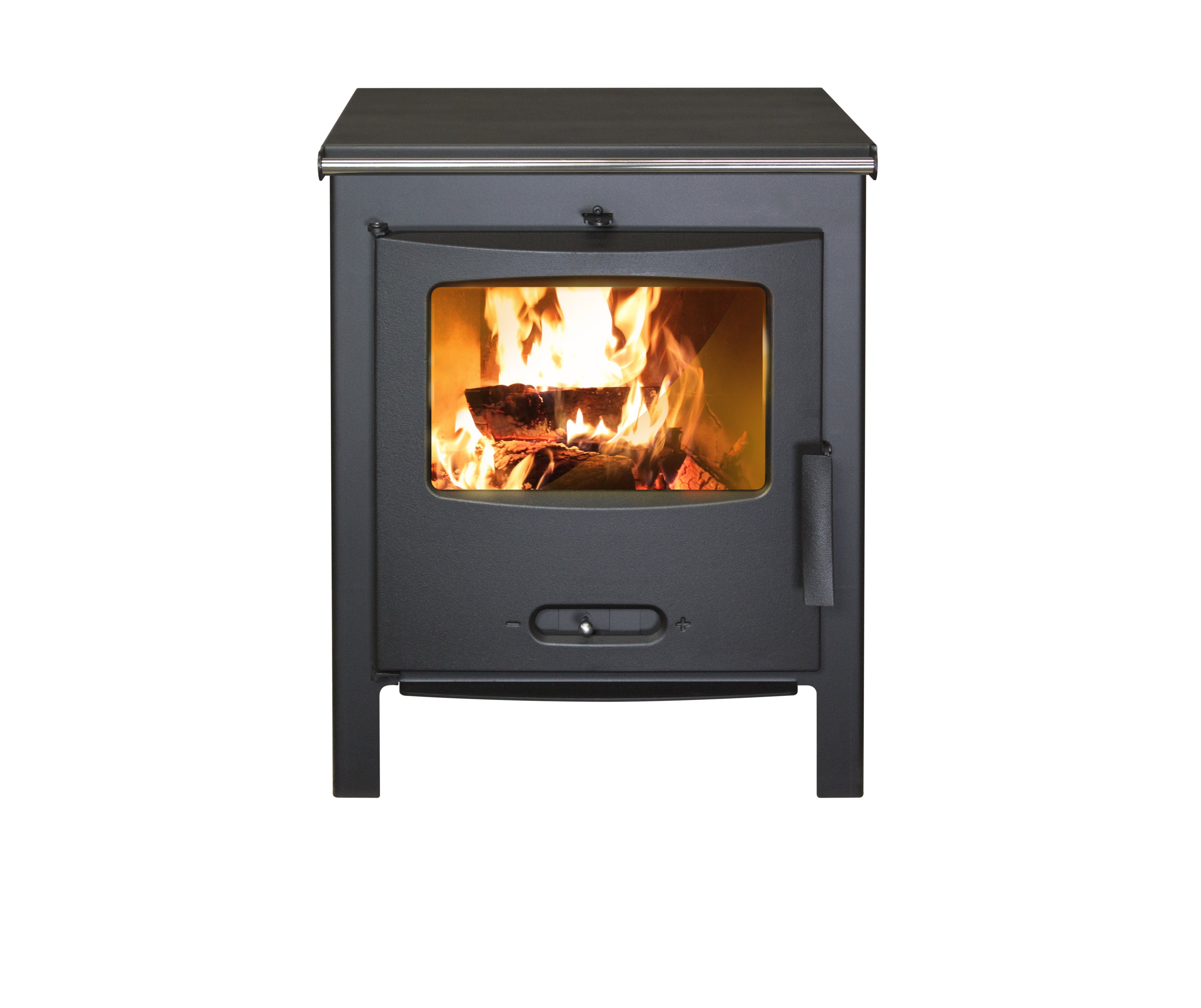Lacunza SAGRA CP, plieninė, malkinė krosnelė,  juodos spalvos, su kaitlente