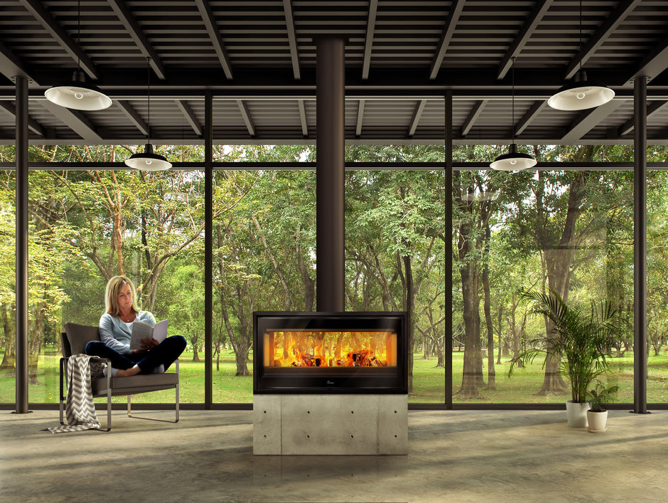 Lacunza VERONA 1000, steel, wood-burning stove, black, freestanding, two-sided