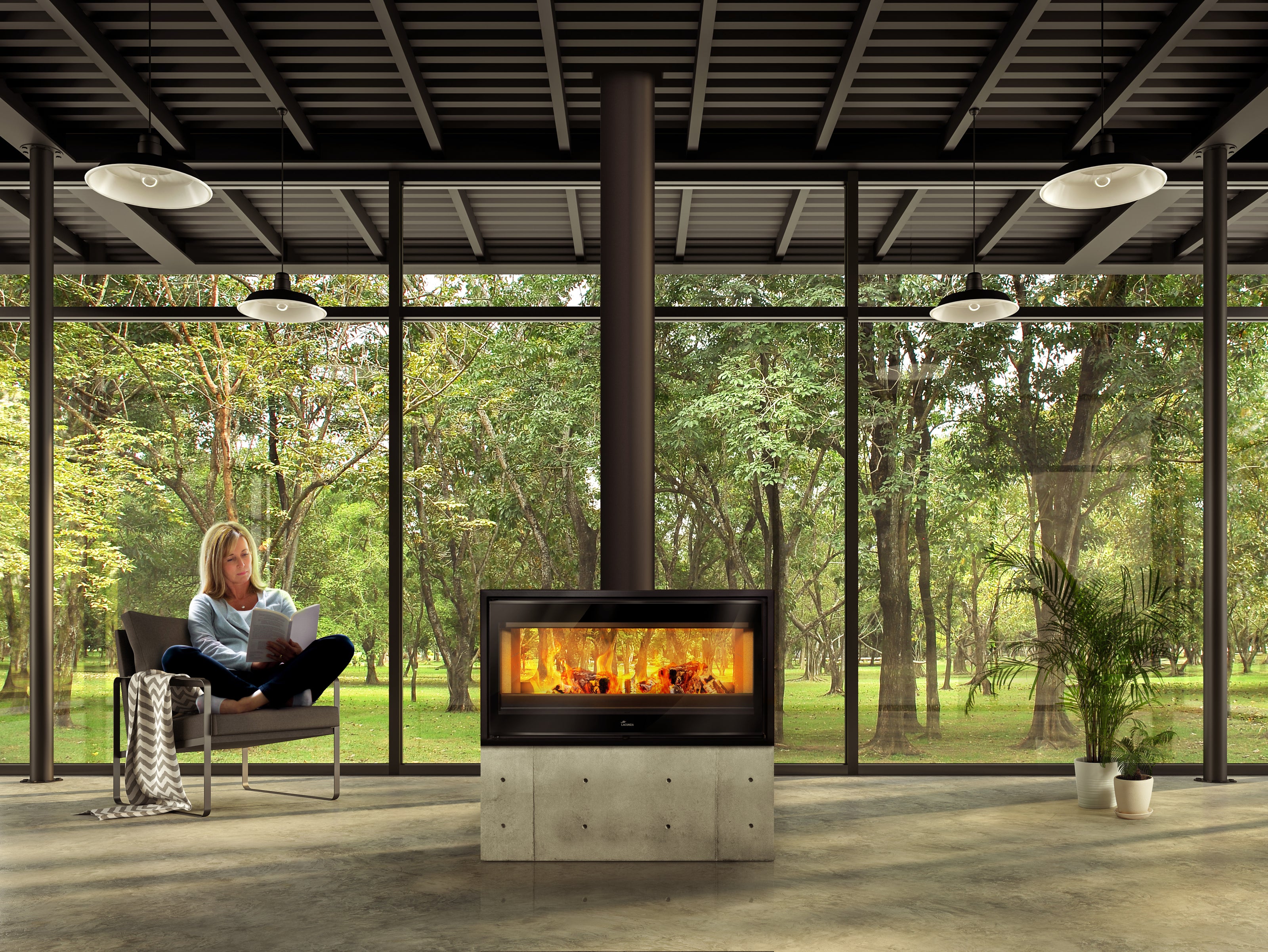 Lacunza VERONA 1000, steel, wood-burning stove, black, freestanding, two-sided