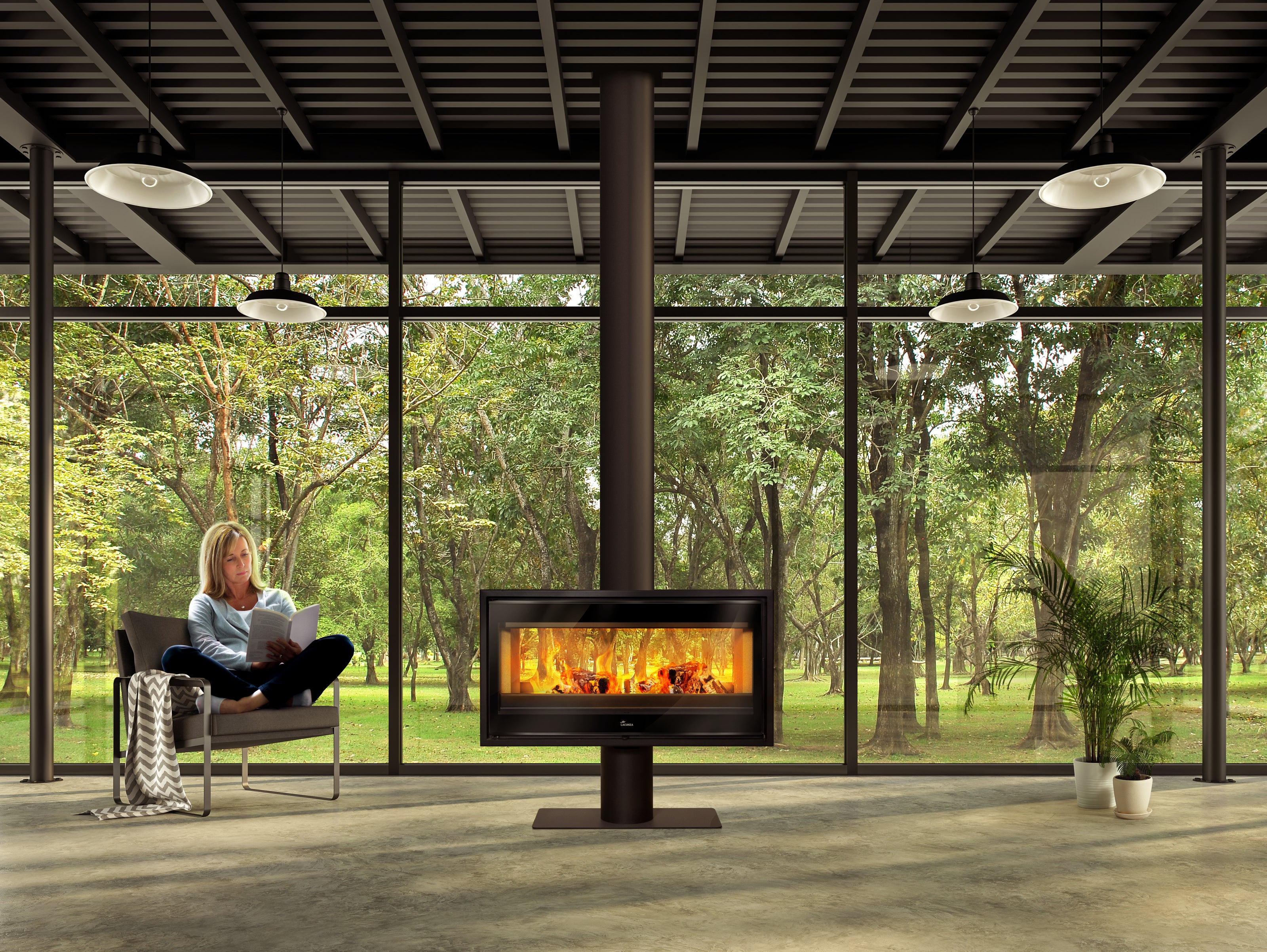 Lacunza VERONA 1001, steel, wood-burning stove, black, standing, two-sided