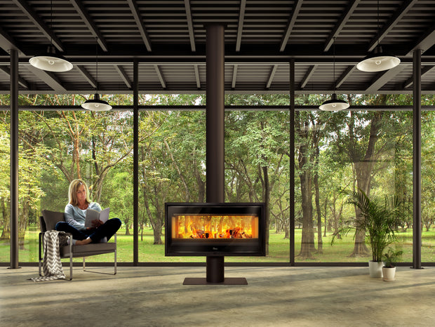 Lacunza VERONA 1001, plieninė, malkinė krosnelė, juodos spalvos, pastatoma ant kojos, dviejų pusių