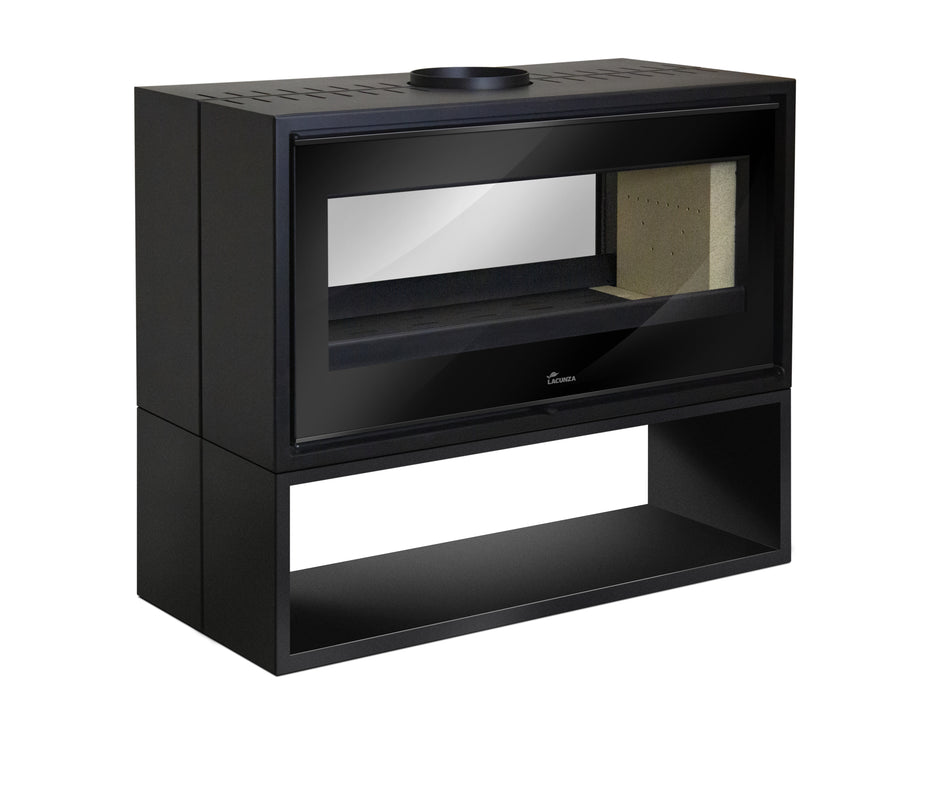 Lacunza VERONA 1003, steel, wood-burning stove, black, free-standing, with two sides and firewood storage