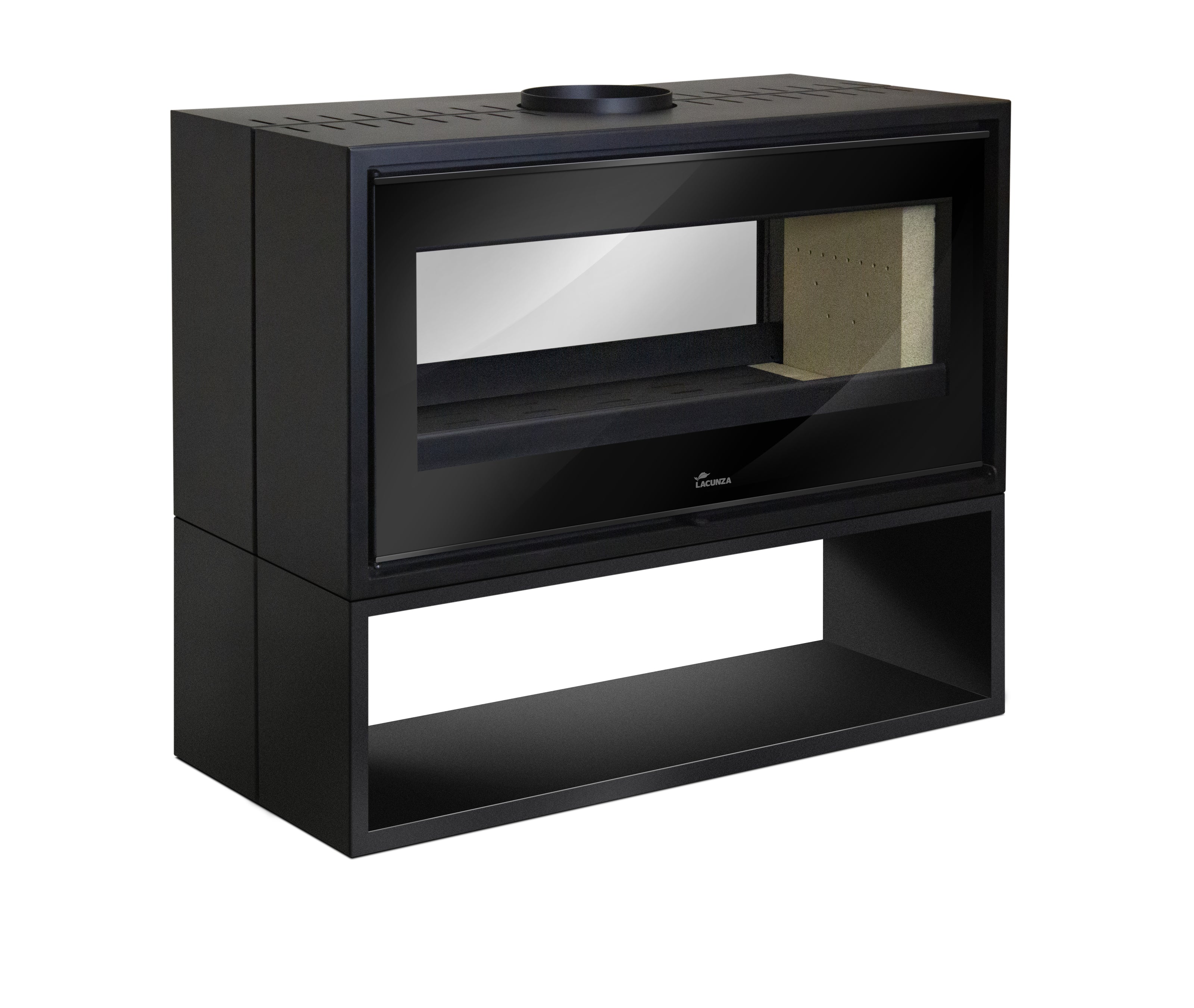 Lacunza VERONA 1003, steel, wood-burning stove, black, free-standing, with two sides and firewood storage