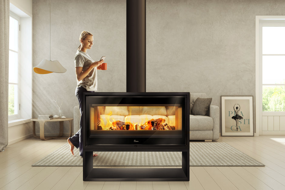Lacunza VERONA 1003, steel, wood-burning stove, black, free-standing, with two sides and firewood storage