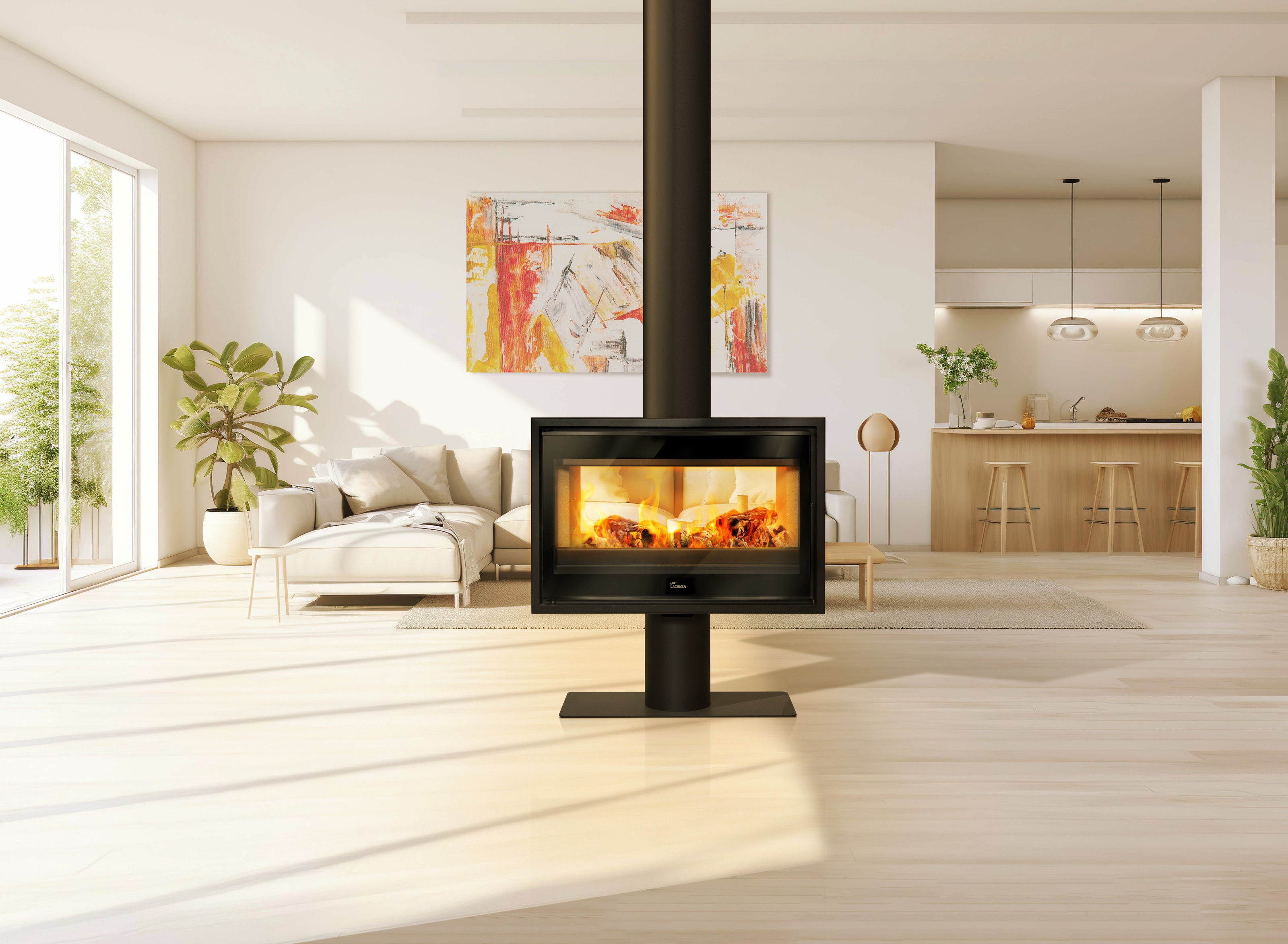 Lacunza VERONA 801, steel, wood-burning stove, black, standing, two-sided