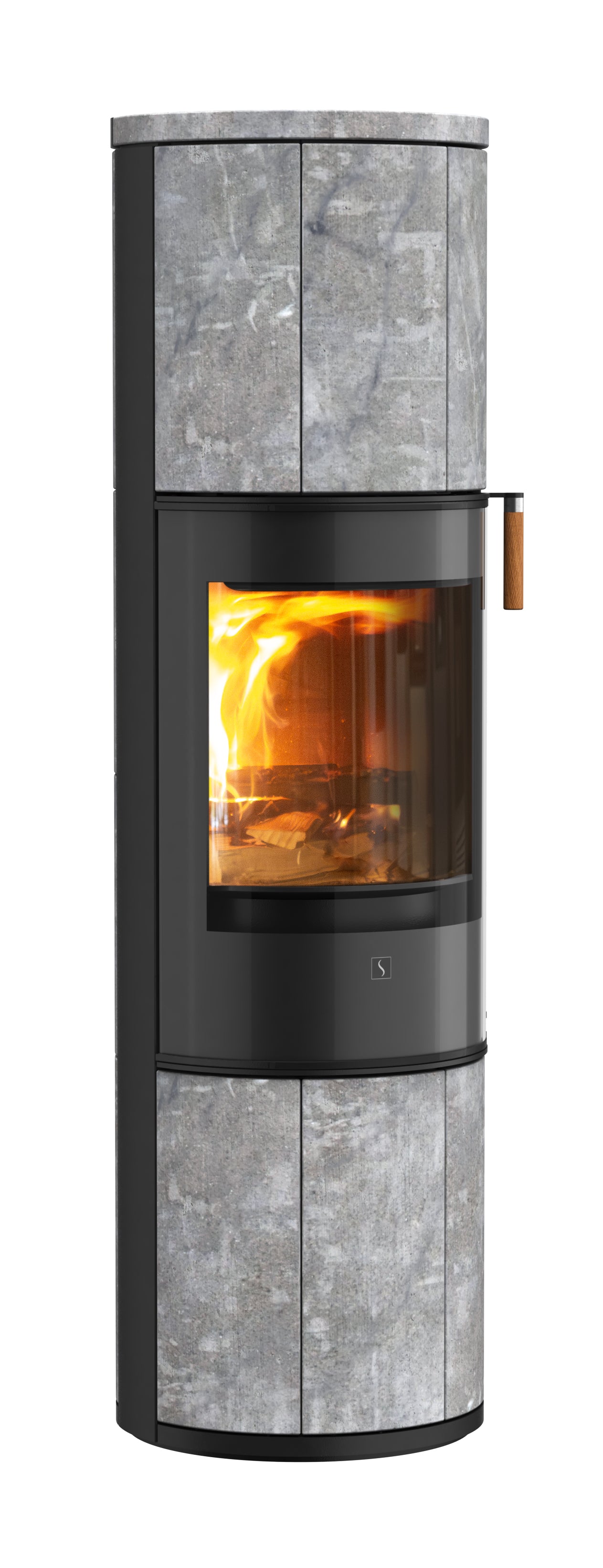 Plieninė krosnelė SCAN 84-7 MODERN MAXI SS BP, su muilo akmens apdaila, pajungimas iš galo