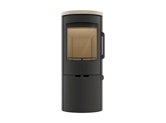 Plieninė krosnelė Lacunza Maya VIZION – moderni, su lenktu stiklu ir spintele